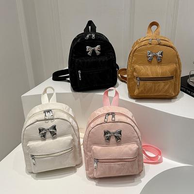 Bow Backpack for Women Niche Style Casual and Fashionable Korean Girl Bucket Schoolbag Lightweight Small Travel Backpack