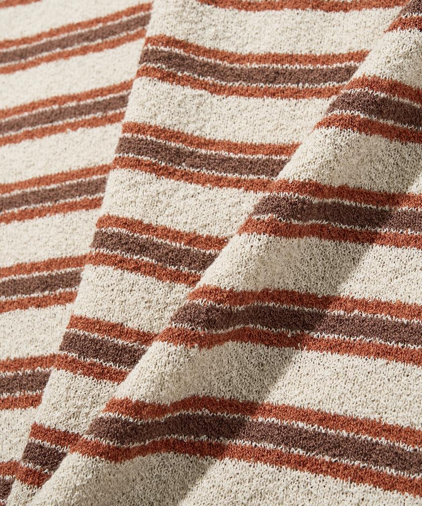 PHYSICAL DEPARTMENT Striped Short Sleeve Collared Knit_Orange