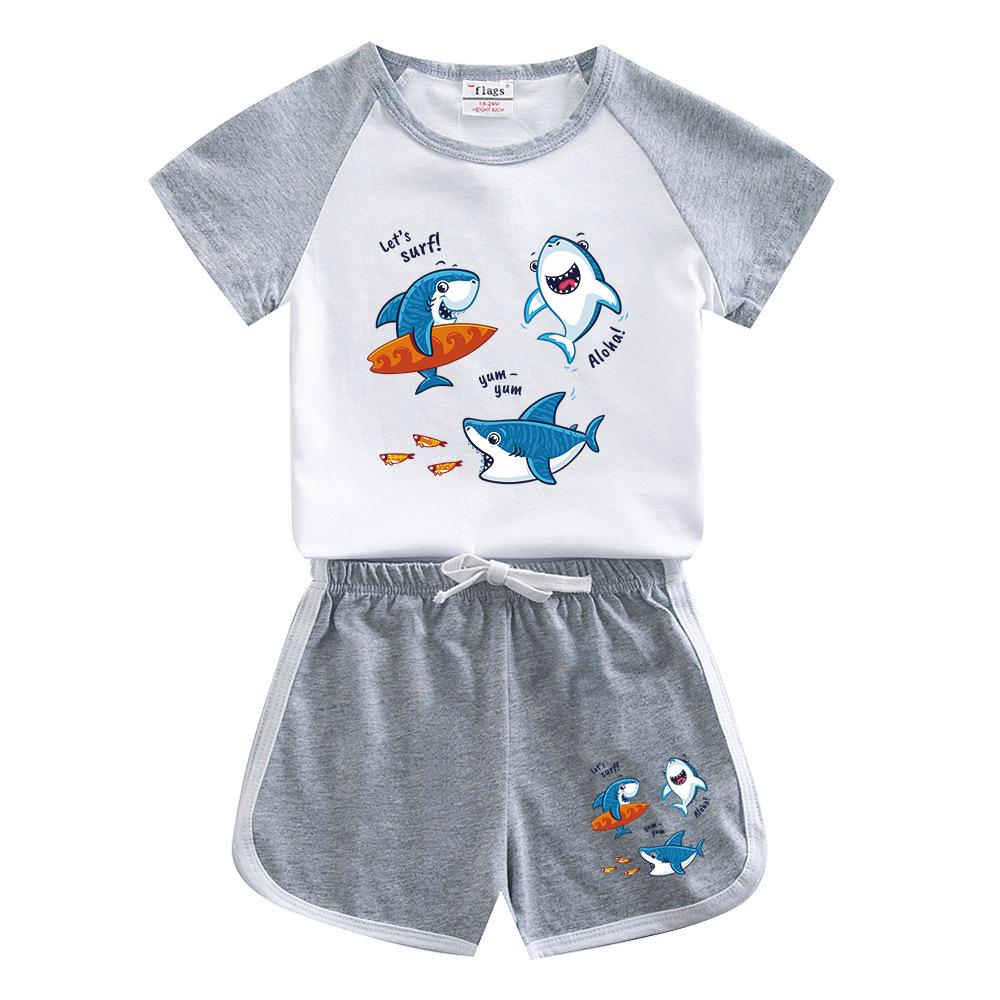 Baby Shark Boys & Girls Cotton Summer Set 2025: Cartoon Short Sleeve T-shirt & Shorts Two-Piece