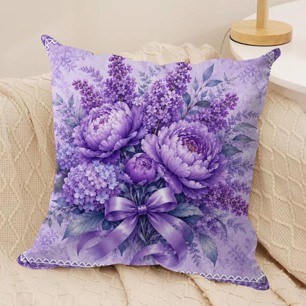 Violet Botanical Print Cushion Cover Pillow Case Short Plush Square Throw Pillow Covers Pillowcase Sofa Home Decor Gift