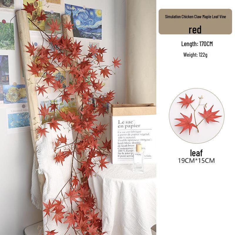 Artificial Maple Leaf Vine with Faux Chicken Claw & Flower Decorations for Water Pipe Wrapping