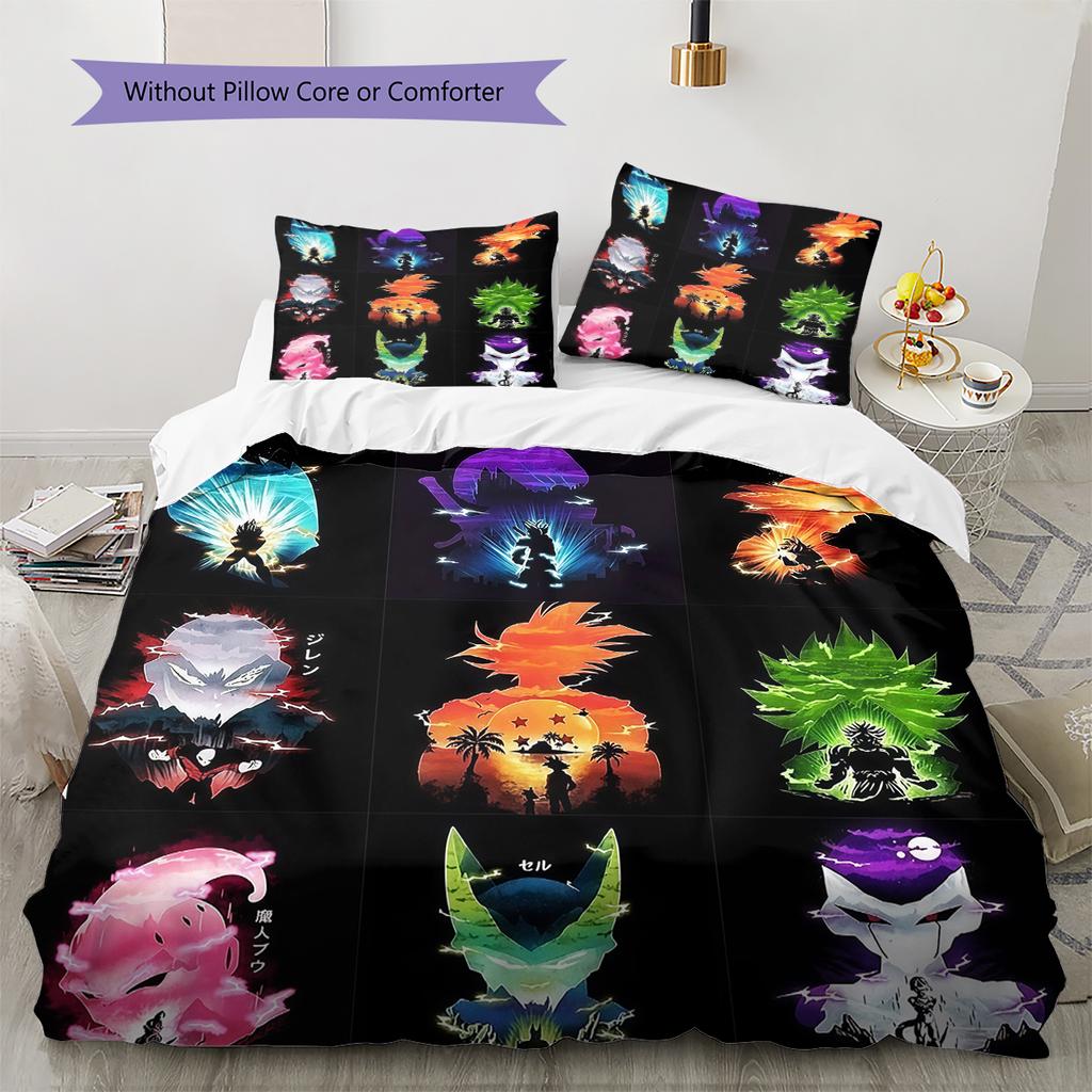 Pościel z wzorem DRAGON BALL, Zestaw kołdry Poszewka na kołdrę Poszewka na poduszkę Domowy Prezent Urodzinowy (1 * poszwa na kołdrę + 2 * poszewki na poduszki, bez rdzenia)
