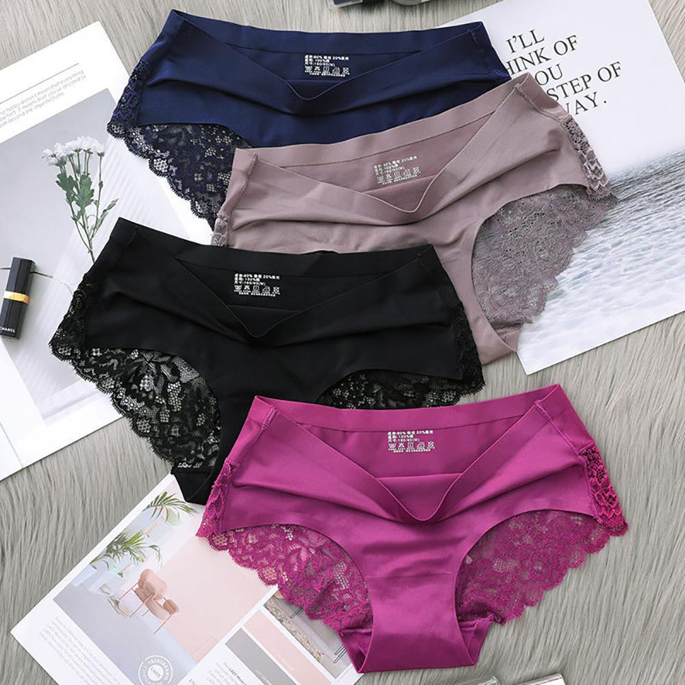 Charmleaks Women’s Panties Sexy Seamless Silky Panties Back Lace Cutout Solid Comfortable Soft Briefs S-2XL 1 PCS