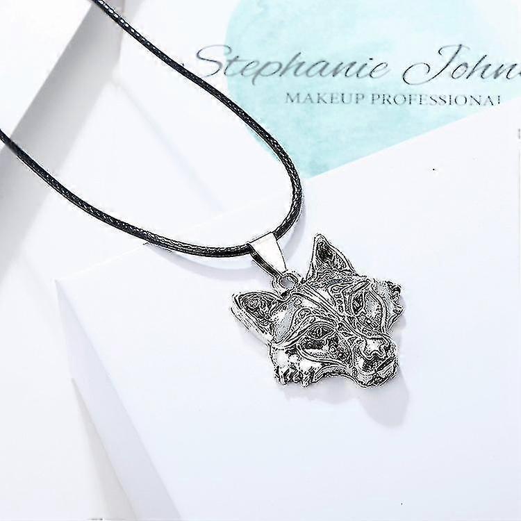 Wolf Necklace, Viking Wolf Head Pendant, Faux Leather Cord, Wolf Jewelry Gift