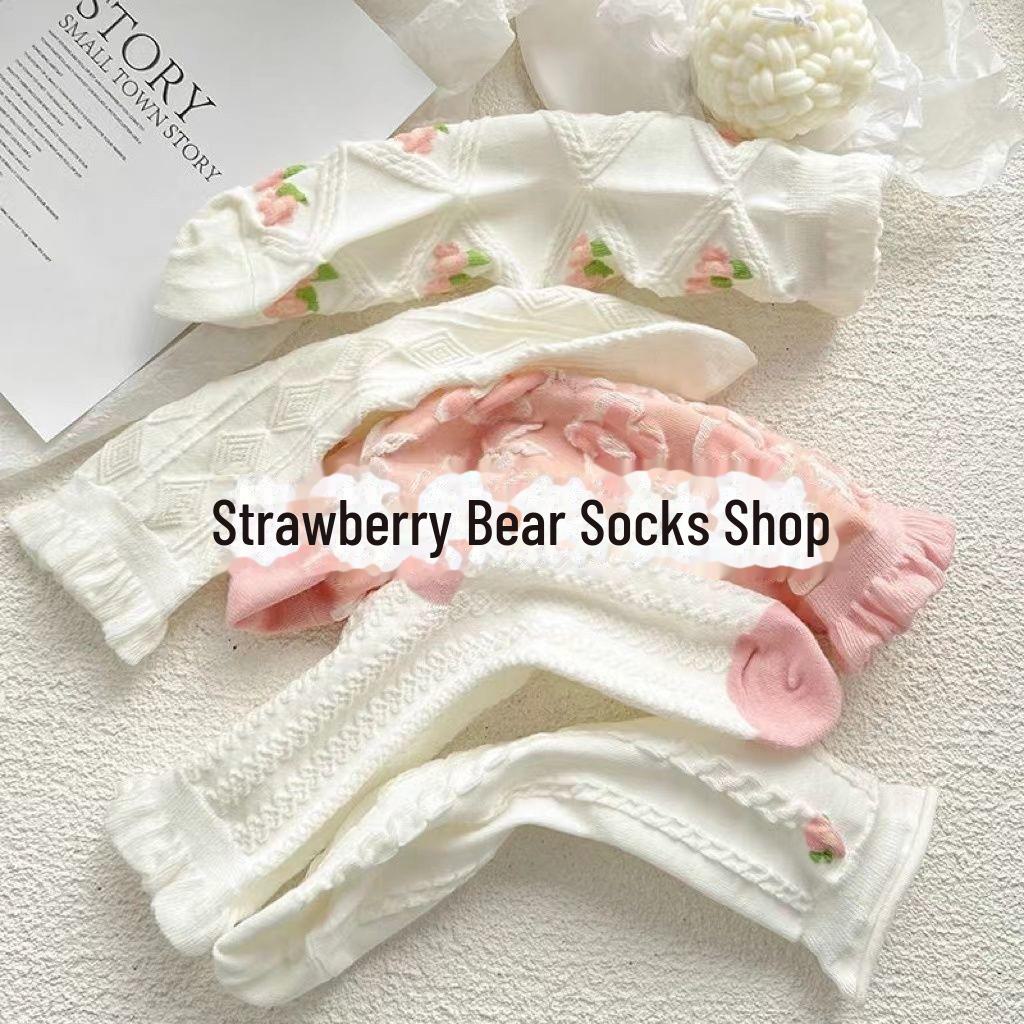 Women's White Lace Summer Thin Mid Tube Socks - Cute Japanese JK Style, Breathable, Ideal for Spring and Summer.