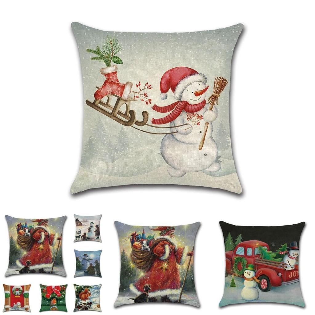 Festive Christmas Cushion Cover Featuring Charming Snowman And Santa Claus Design For Cozy Home Decor
