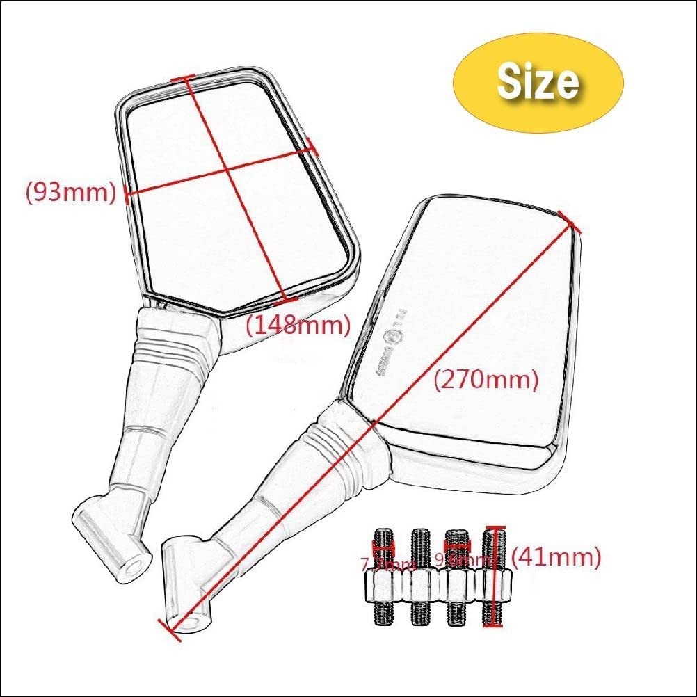 Motorcycle Mirror, Left and Right Set, 0.3 Inch (8 Mm), 0.4 Inches (10 Mm),
