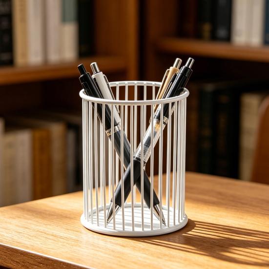 yangyizhi Metal Pen Holder, Nordic Desk Organizer for Makeup Brushes, Anti-Rust Multifunctional Storage Basket Pencils Office Supplies