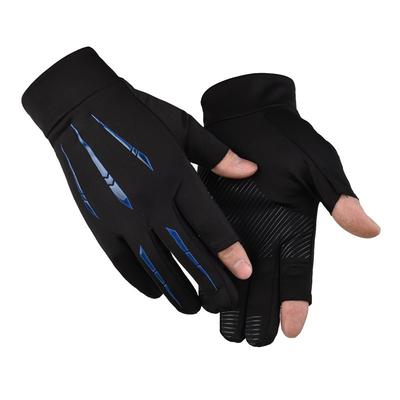 Spring and Summer Ice Silk Sunscreen Gloves Men's Fishing Breathable High Elastic Gloves Outdoor Riding Driving Leaking Two-finger Gloves