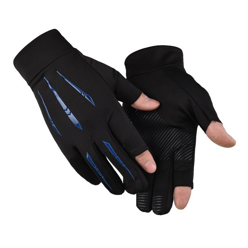 Spring and summer ice silk sunscreen gloves men's fishing breathable high elastic gloves outdoor riding driving leaking two-finger gloves
