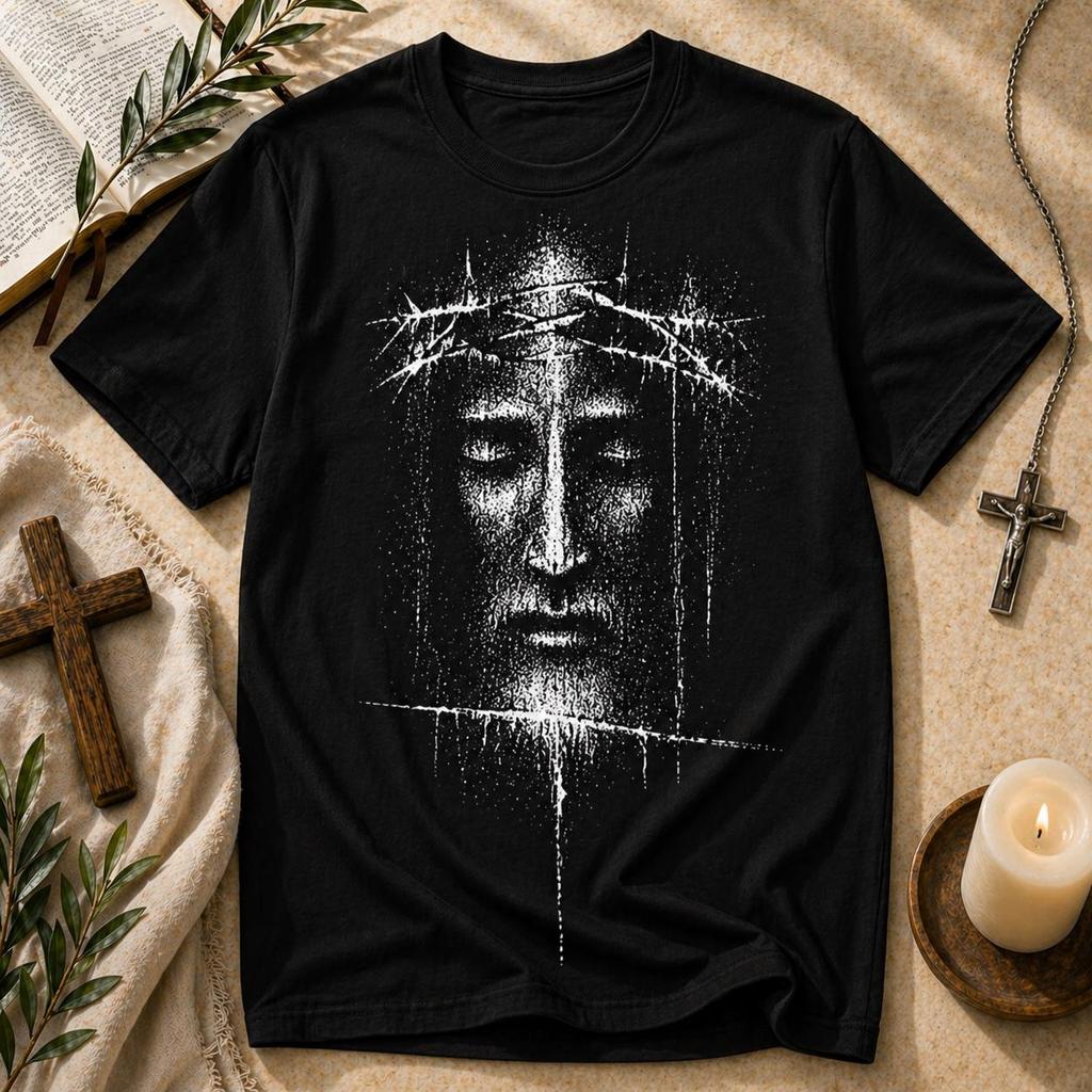 Verweerd Gezicht van Jezus Doornenkroon T-shirt, Christelijk Grafisch T-shirt, Religieuze Streetwear