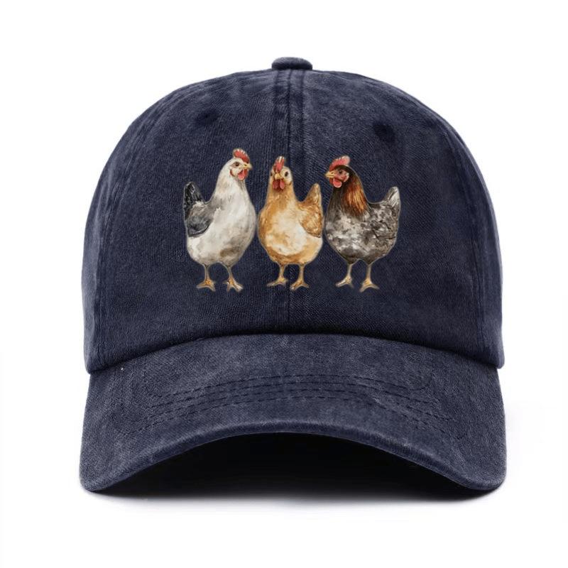 Three Chickens Print Baseball Cap Cotton Adjustable Casual Sun Hat for Adults