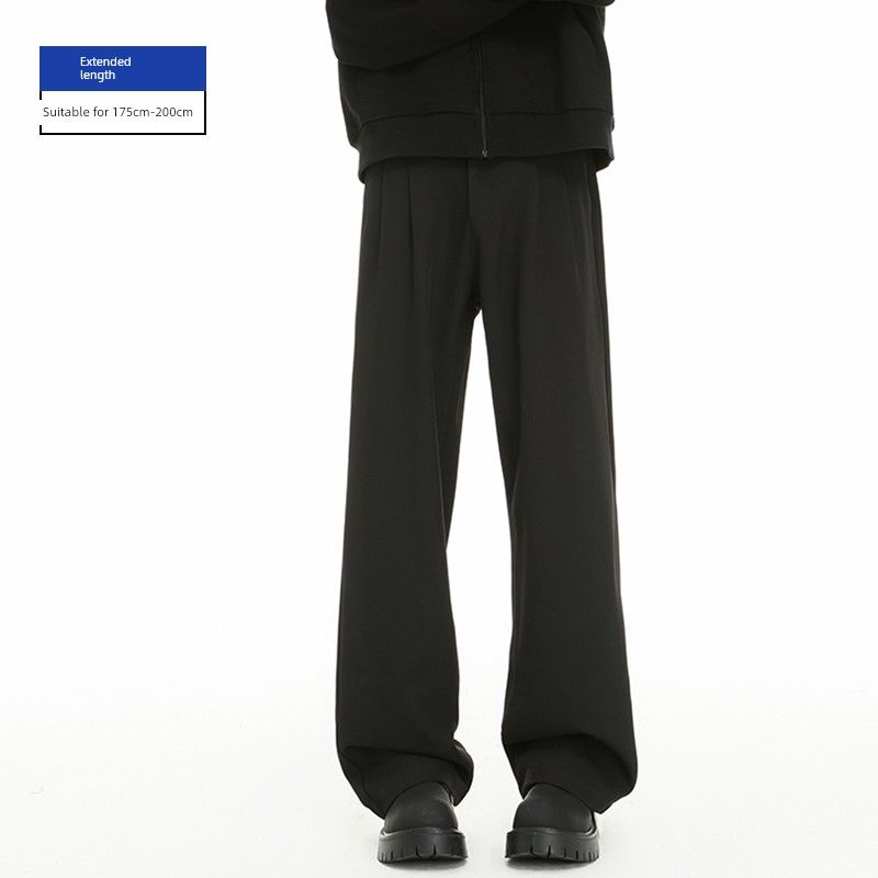 Dongjie No Logo Flus Spring Straight-Leg Drape Casual Dress Pants for Men, Wide-Leg Versatile Loose Floor-Length Trousers