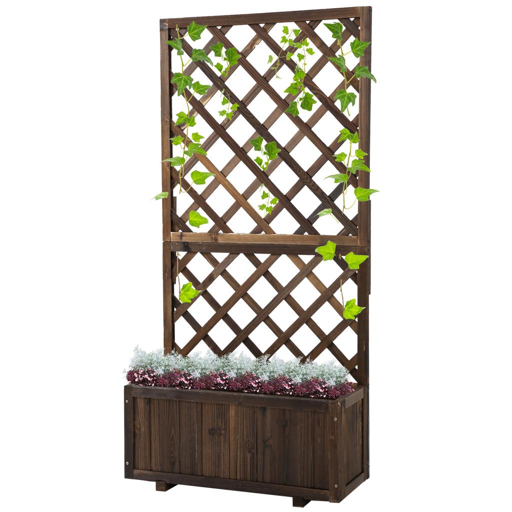 Garden Planter With Trellis 45L Raised Bed For Climbing Plants Vines Flowers Outdoor Planter Box For Patio 72.5 X 31.5 X 149.5 Cm Carbonised Finish