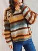 Autumn and winter loose gradient color striped imitation mink knitted round neck long sleeved pullover sweater for women 3557 KTB