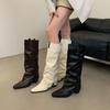 2025 Spice Girl Style Pointed Heel Thick Heel But Knee Boots Women's Fashion Temperament Pant Pants Boots Western Cowboy Knight Boots