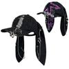 Ripped Design Rabbit Ears Baseball Cap Dark Color Y2k Trend Cap Metal Ring Cap  Fashion Statement