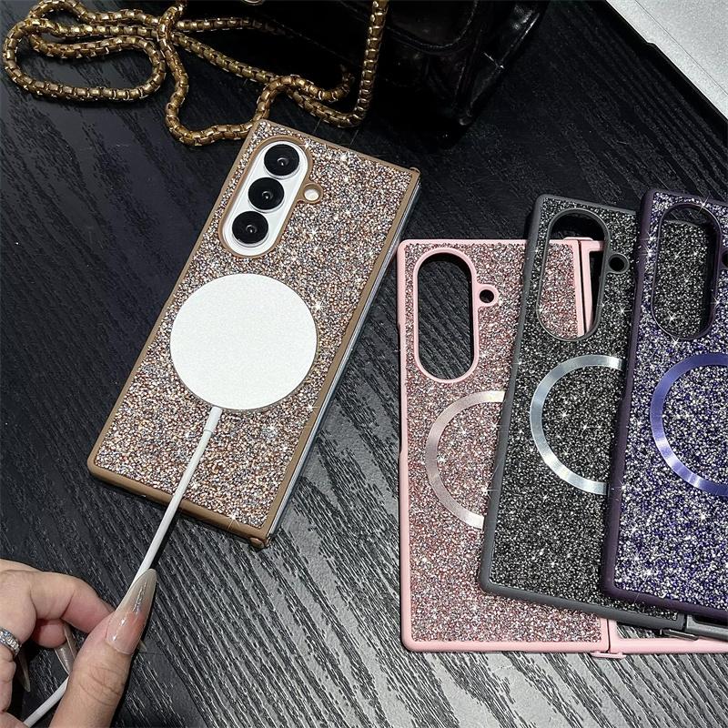 Luxuriöse Magnetische Strass Diamant Handyhülle Für Samsung Galaxy Z Fold 7 6 5 4 3 5G Magsafe Die Glänzende Diamant Stoßfeste Abdeckung