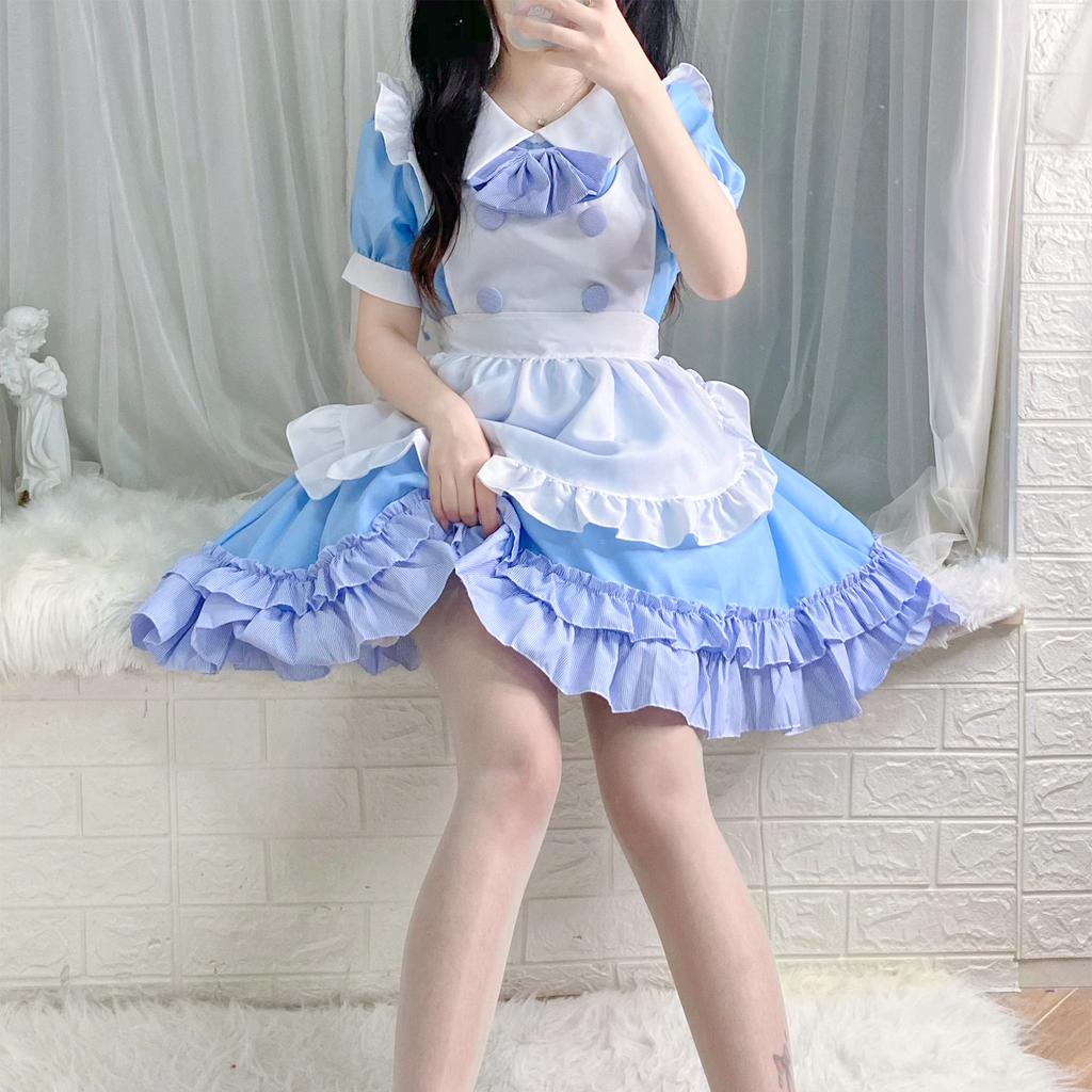 Dress Cosplay Anime Costume, Soft Girl, Cute, Blue and White Maid Outfit