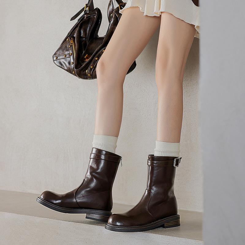 Autumn and winter women's rear zipper knight boots low heel thick sole non-slip large size women's boots Korean version of the new medium boots f