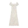 French square neck bubble sleeve dress women's summer new gentle temperament coffee break dress waist and thin long dress