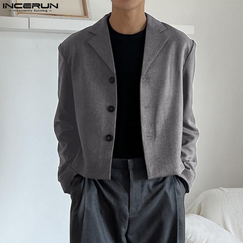 

INCERUN Мужской укороченный пиджак с длинными рукавами и пуговицами с лацканами