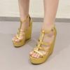 Fashion Eilyken Summer Golden Open Toe Narrow Band Platform Wedges Woman Sandals Fashion Thick Bottom High Heels Banquet Shoes