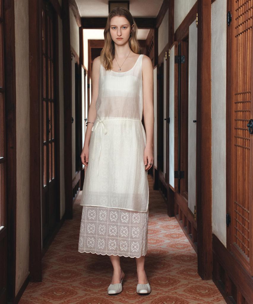 Siyajyu Sia8043 See-Through Layered Wrinkle Dress_Cream