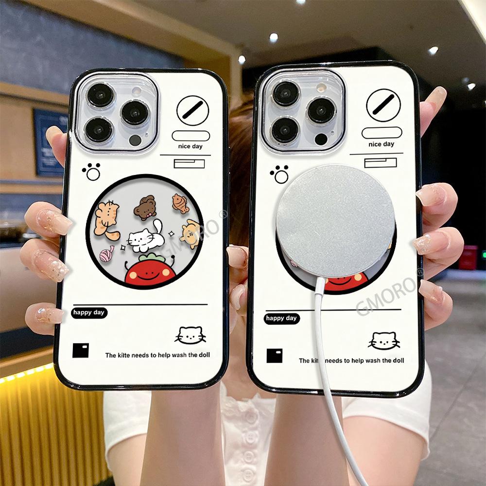 Summer cat painting apple 13 mobile phone case iphone16 magnetic attraction 15promax girls 17 advanced sense