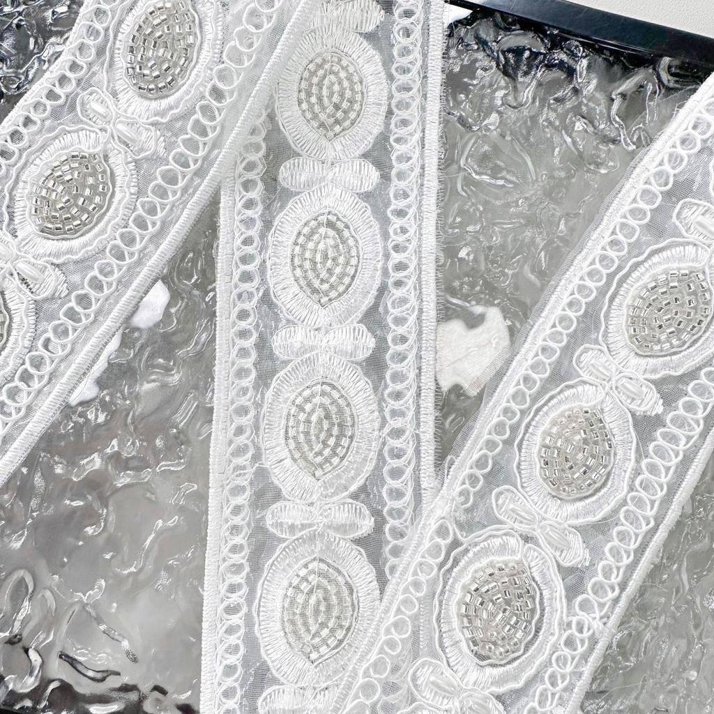 White Handmade Beads Strand Embroidery Barcode Ethnic Style Clothing Cuffs Belt Neckline Decorative Lace