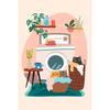 Watercolor Cute Kittens Potted Plant Canvas Print Cartoon Green Plants Animals Wall Art Postes for Modern Living Room Home Decor