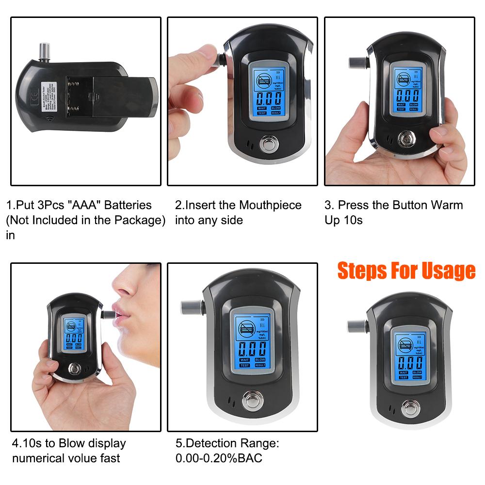 Digital Breath Alcohol Tester LCD Screen Professional Mini Manual AT6000 Breath Drunk Driving Analyzer