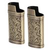2pcs Retro Lighter Case Compact 3D Floral Stamped Engraving Zinc Alloy Protective Case Cover Bronze