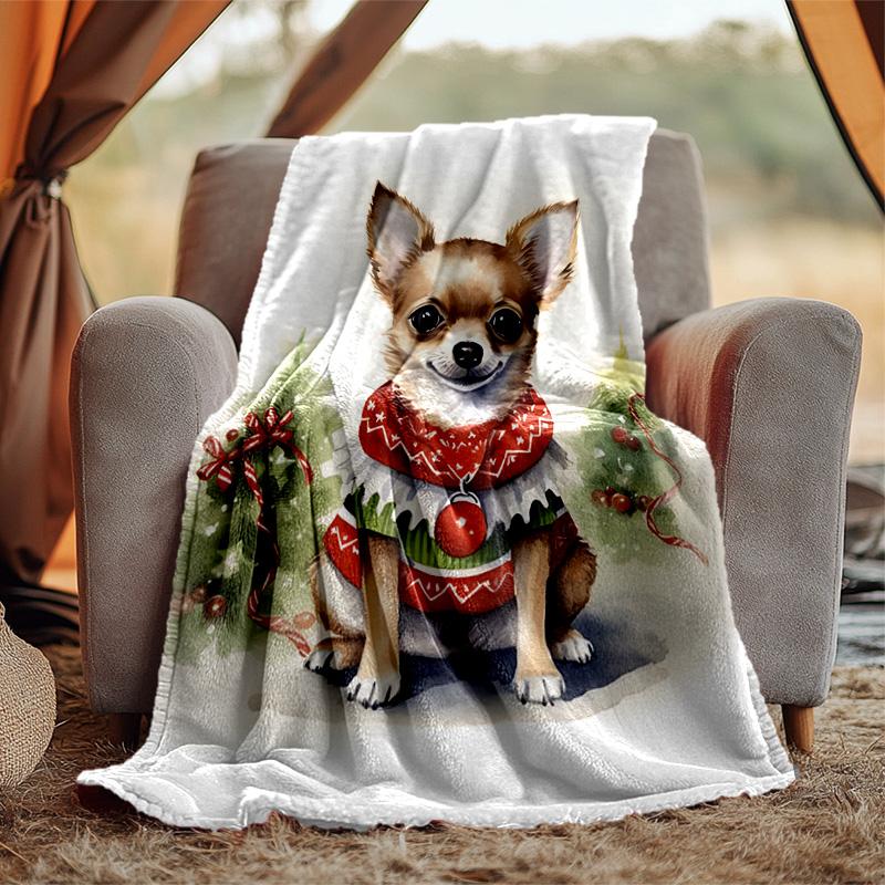 Chrismas Dog Flannel Blanket Soft Warm All-Season Throw, Design for Camping, Car Travel, Hiking Sofa, Bed, Office Perfect Gift for Parties