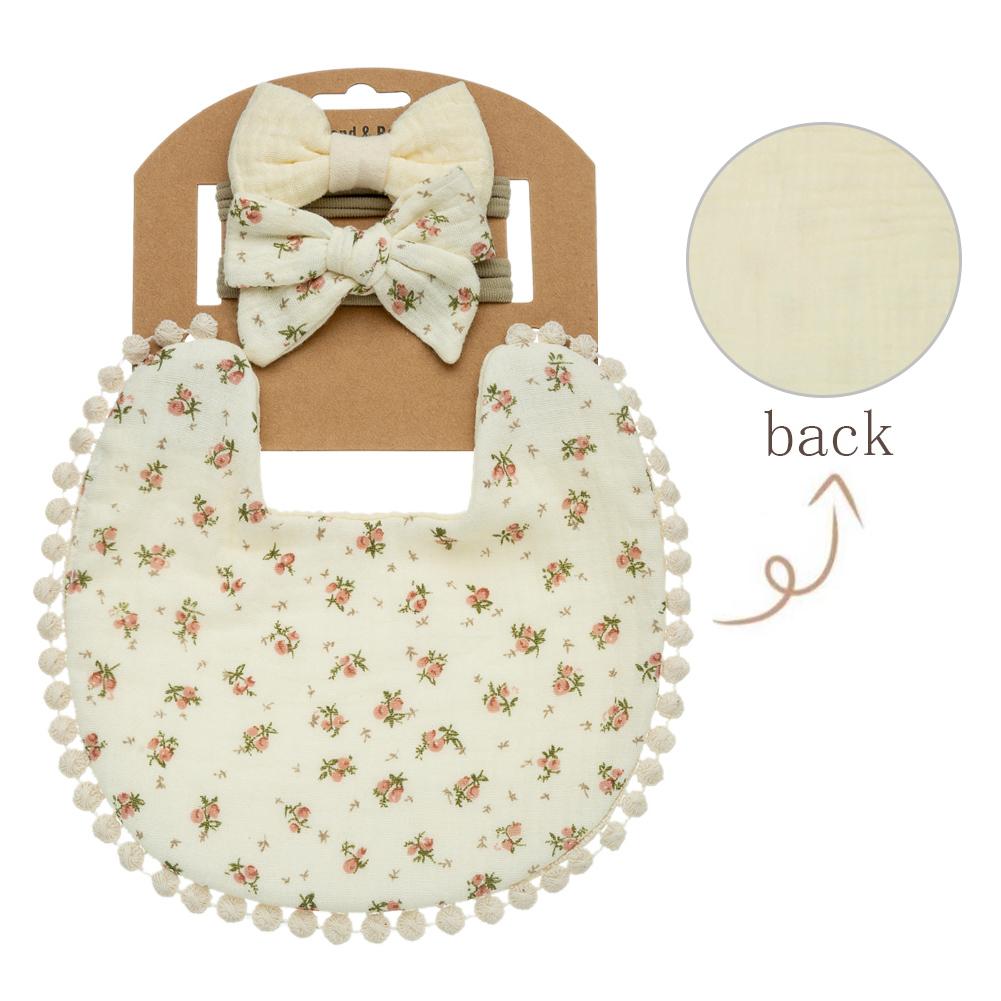 Baby Flower Bibs & Headbands Bow Nylon Hairbands Double Side Saliva Towel Feeding Burp Cloth Scarf Boys Girls Headwear