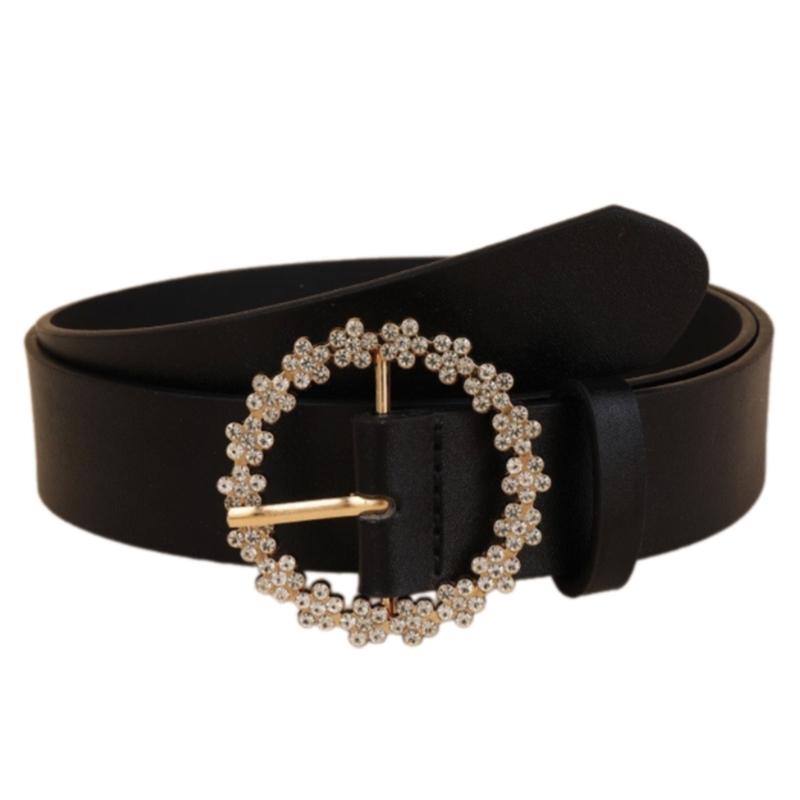 Stylish Rhinestones Embellished Waist Belt Soft PU Leather Waist Girdle Adjustable Strap For Dresses And Outfits