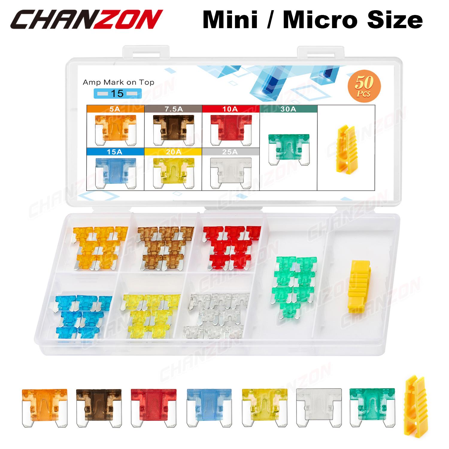 

50 шт. набор автомобильных предохранителей микро мини авто лезвие 5A 7,5A 10A 15A 20A 25A 30A быстрый удар мотоцикл автомобильный низкий профиль в ассортименте