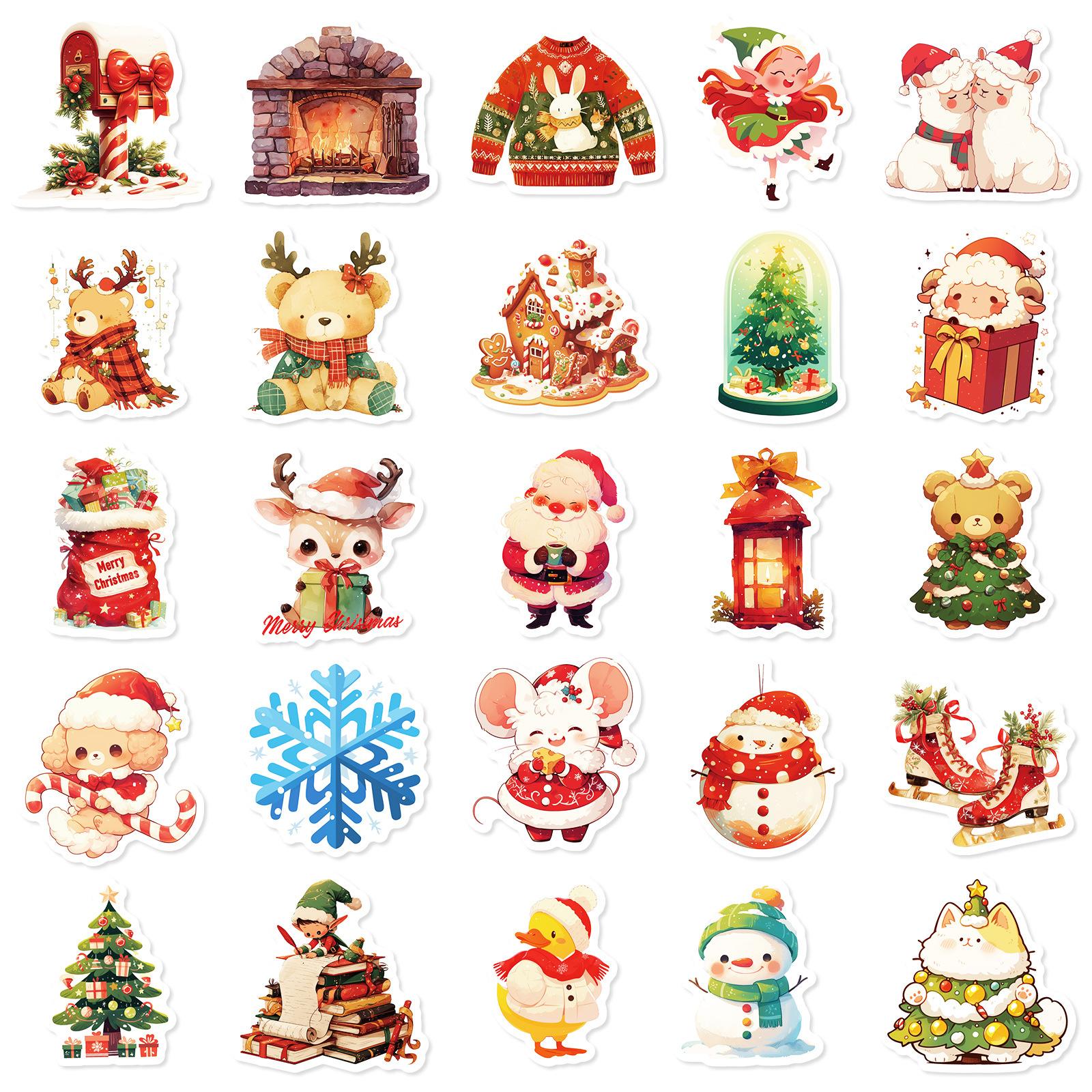 

50 24-летних рождественских наклеек серии «Кошка в чайной чашке», детские декоративные наклейки для водяной чашки из плоского материала, наклейки для граффити