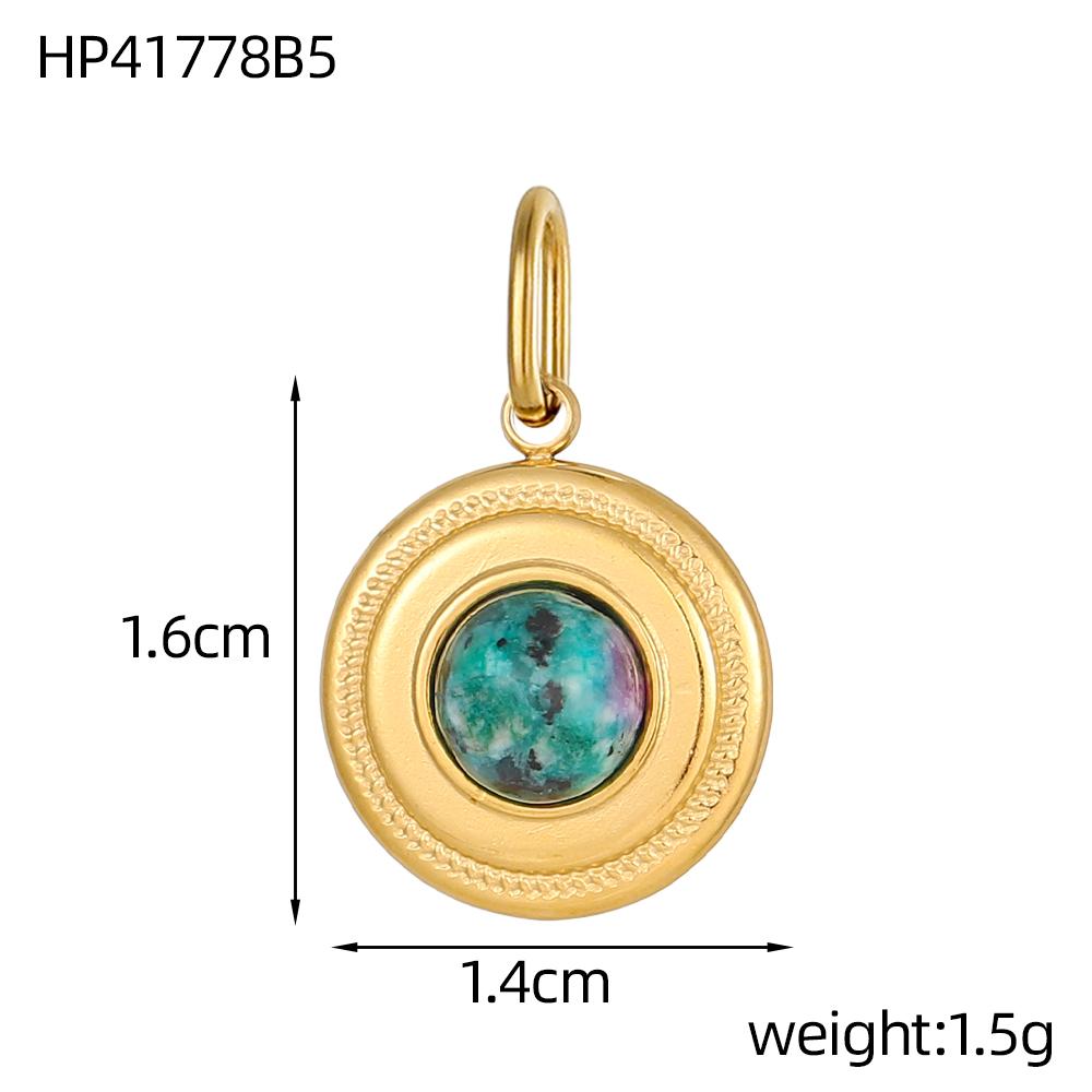 CARLIDANA Vintage Stainless Steel Pendant Gold Plated Multi-Colored Round Natural Stone Handmade Diy Necklace Jewelry Charms