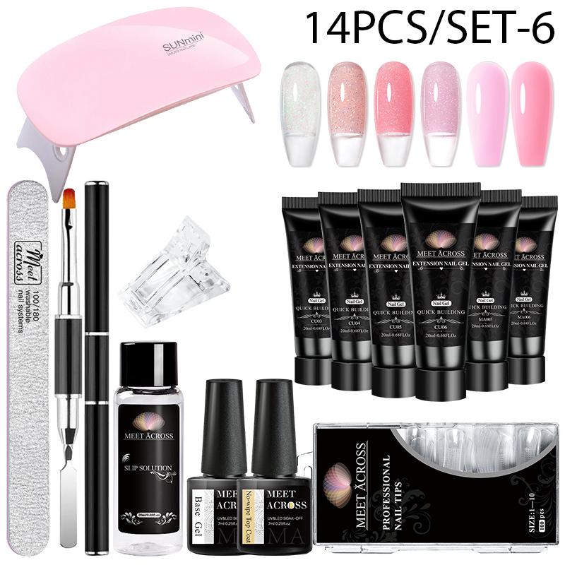 

MEET ACROSS 14 шт. Полі УФ-гель Набір гелів для нігтів Crystal Builder прозорий кольоровий гель з ламповим гель-лаком для нарощування нігтів 14Pcs/set-6