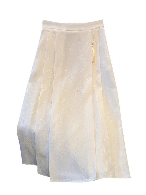 Summer Clearance: Women's Chinese Style High-Waisted Jacquard Midi Skirt - Slimming A-Line Pleated Design