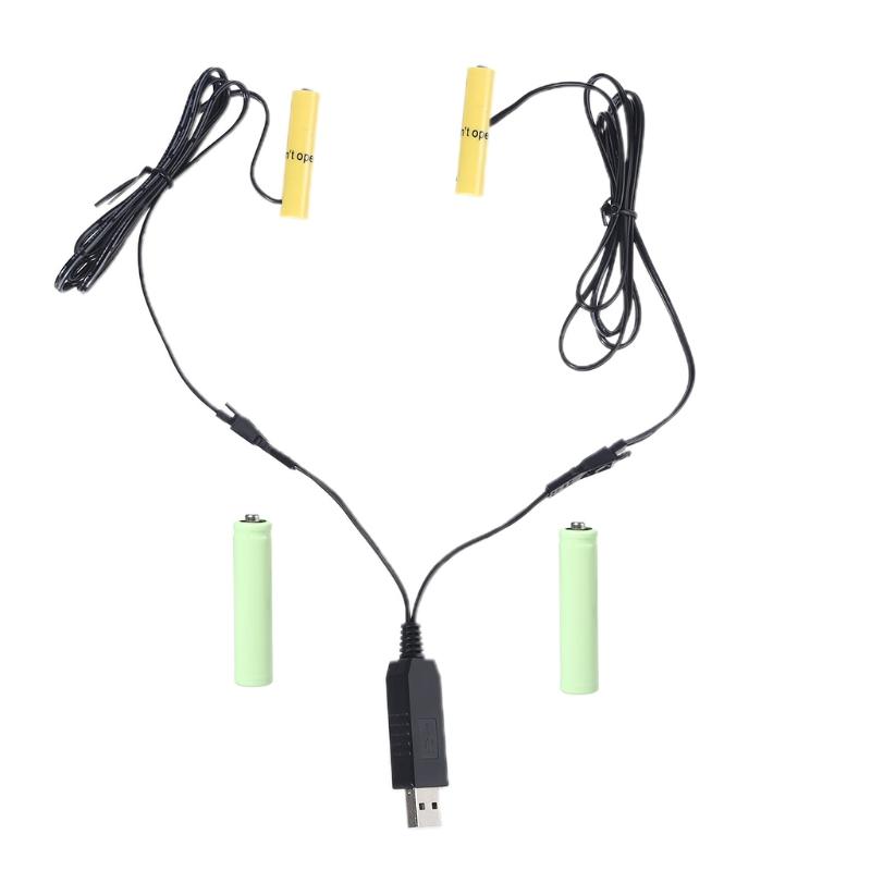 110cm 1 To 2 AAA Battery Eliminator USB Powered for Toothbrush Toy Flashlight Clock Walkie Talkie Christmas Strip Light