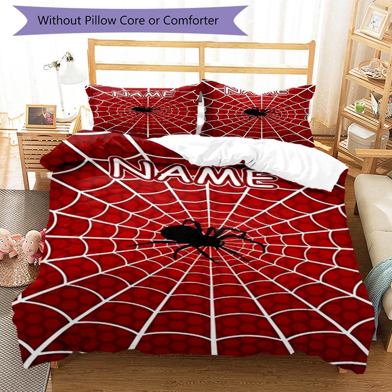 3pcs Custom Name spider Bedding Set Duvet Cover Closure Includes 1 Duvet Cover & 2 Pillowcases, Soft and Comfortable for All Seasons.