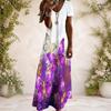 Women Plus Size V Neck Short Sleeve Polka Dot Printed White Black Straight Maxi Dress