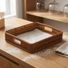 Wicker Basket Tray Rectangular Rattan Tray Basket Flat Base Low Sided for Tabletop
