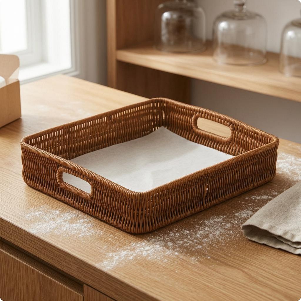 Wicker Basket Tray Rectangular Rattan Tray Basket Flat Base Low Sided for Tabletop