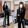 Gold Velvet Casual Sports Suit Women's Spring and Autumn Fashion Jacket Wide-leg Pants Two-piece Set