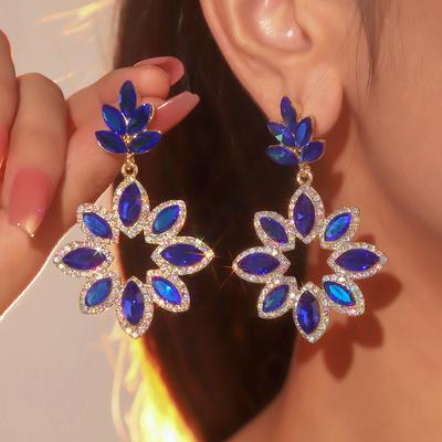 Fashion Flower Colorful Crystal Earrings Personalized Exaggerated Earrings Women's Sparkling Earrings