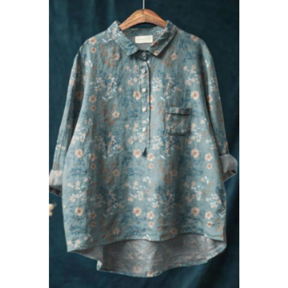 Damen Hemd mit Kragen, halber Knopfleiste, lockerem Schnitt, lässig, langen Ärmeln, aus Polyester