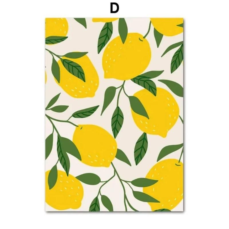 Abstract Fresh Lemon Strawberry Fruit Canvas Painting Daisy Vase Landscape Wall Art Poster Living Room Bedroom Home Decor